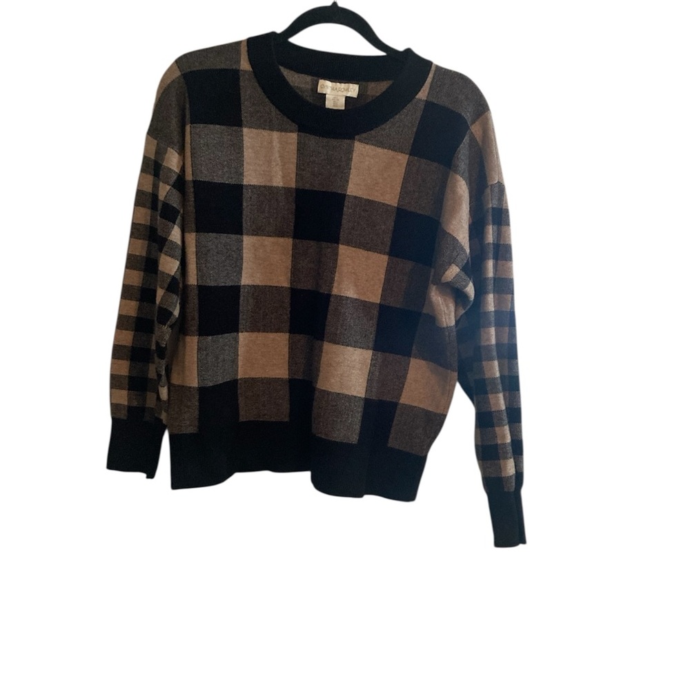 Cynthia Rowley Plaid Black and Brown Women's Sweater